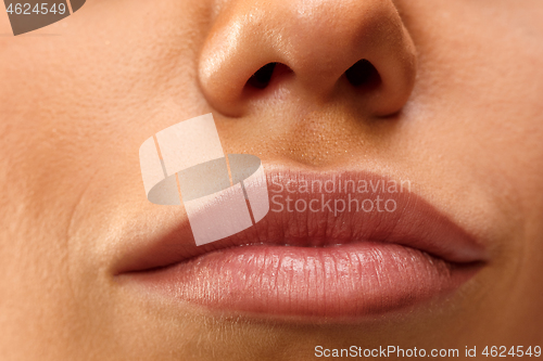 Image of Beautiful woman face lips nose closeup beauty skin care concept