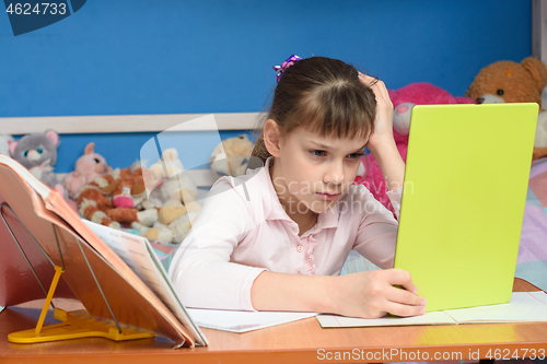 Image of Upset girl dissatisfied with distance learning