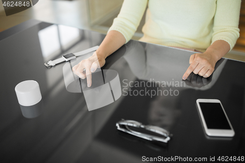 Image of close up of woman using black interactive panel