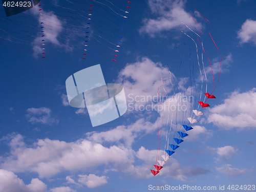 Image of Red, white and blue kites