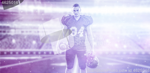 Image of American Football Player isolated on big modern stadium field