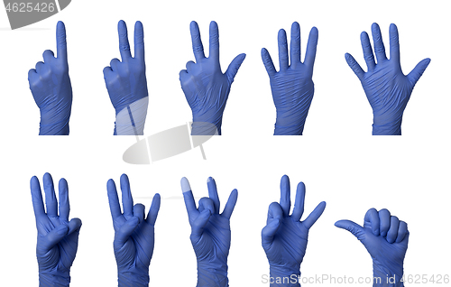Image of Gloved hand counting one to ten in American Sign Language