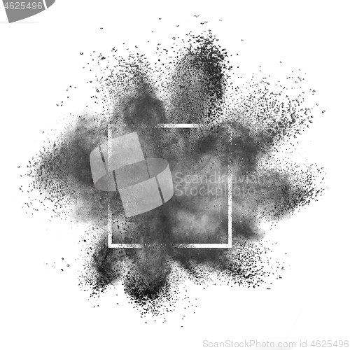 Image of Dark grey powder splash in a frame on a white background.