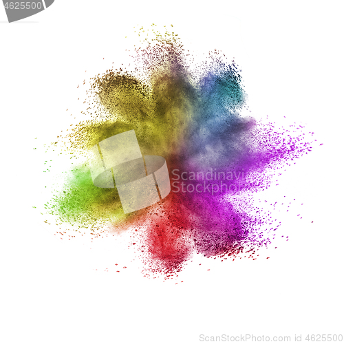 Image of Creative colorful dust or powder splash on a white background.