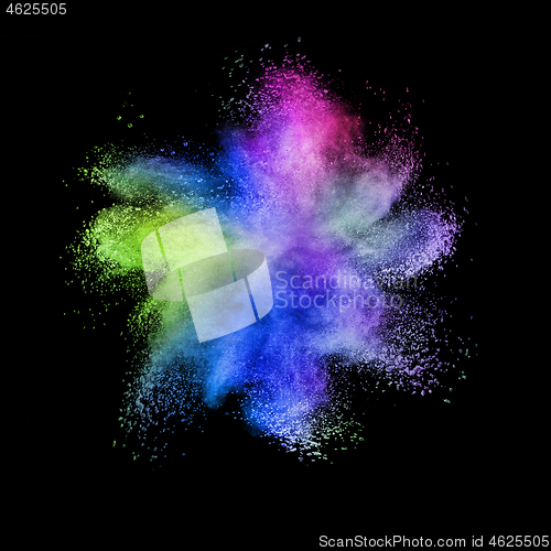 Image of Abstract colorful powder explosion on a black background.
