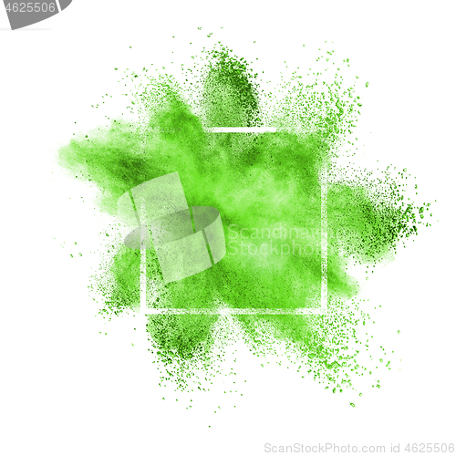 Image of Green powder explosion in a frame on a white background.