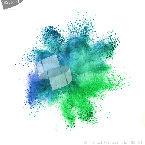 Image of Chaotic explosion in blue-green colors on a white background.