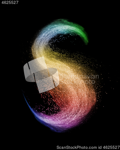 Image of Letter S from rainbow powder splash or explosion on a black.