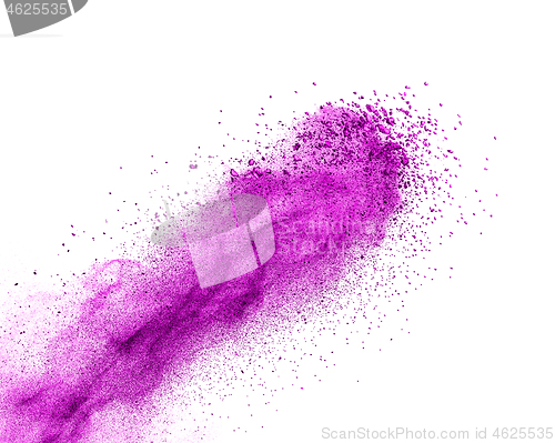 Image of Diagonal creative powder splash in purple colors on a white background.