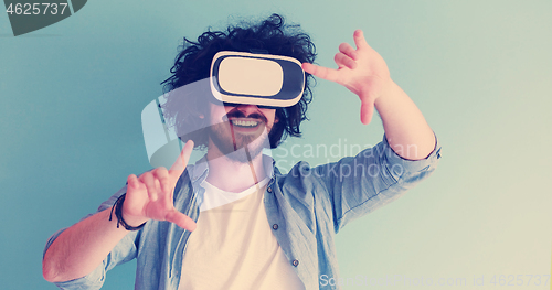 Image of man using VR headset glasses of virtual reality