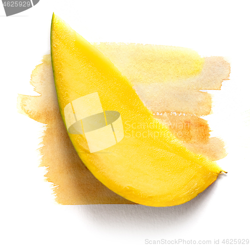 Image of mango slice on watercolor paint