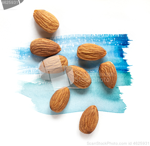 Image of almonds on watercolor paint