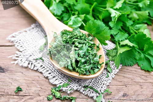 Image of Cilantro dried in spoon on old board