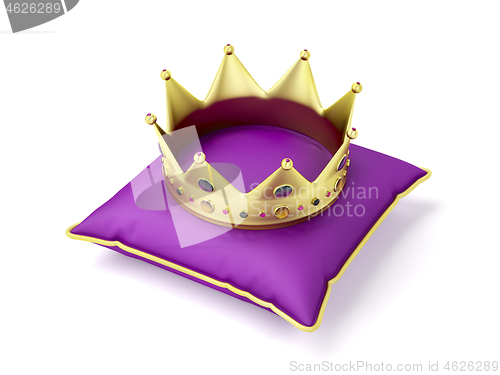Image of Royal gold crown on purple pillow