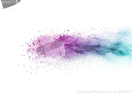 Image of Abstract multicolored powder explosion on a white background.