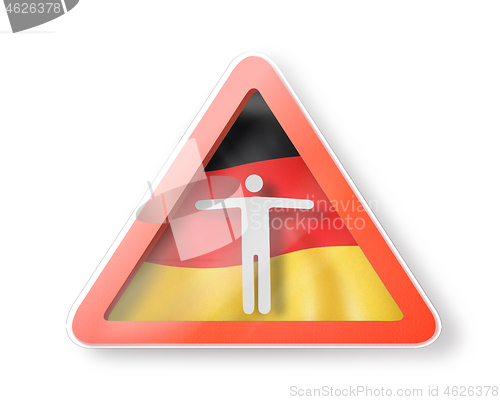 Image of Warning sign with white man\'s figure on the German flag.