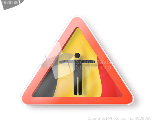 Image of Warning sign with man\'s figure on the Belgian flag.