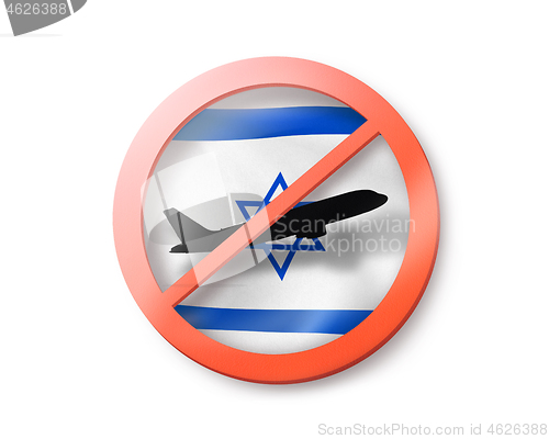 Image of Prohibition sign with crossed out plane on the Israeli flag.