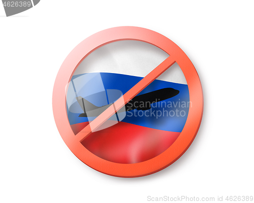 Image of Warning sign with crossed out man on the Russian flag.