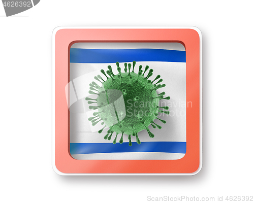 Image of Warning sign with bacteria of Coronavirus on the Israeli flag.