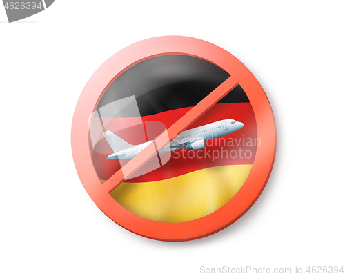 Image of Prohibition sign with crossed out plane on the German flag.