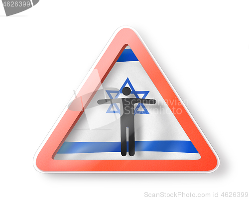 Image of Warning sign with man\'s figure on the Israeli flag.