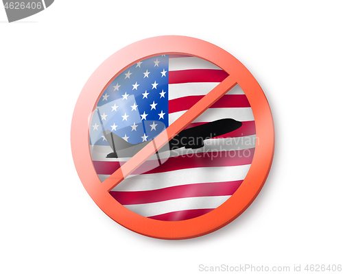 Image of Warning sign with crossed out plane on the American flag.