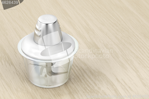 Image of Food processor on wood background