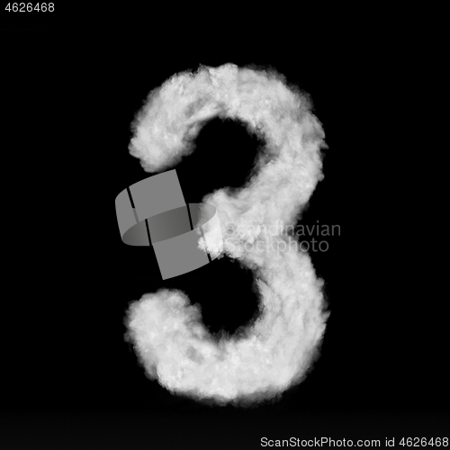 Image of Figure three made from white clouds on a black background.