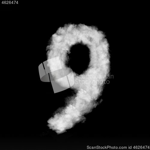 Image of Figure nine made from white clouds on a black background.