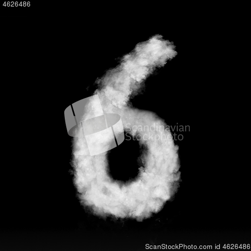 Image of Figure six made from white clouds on a black background.