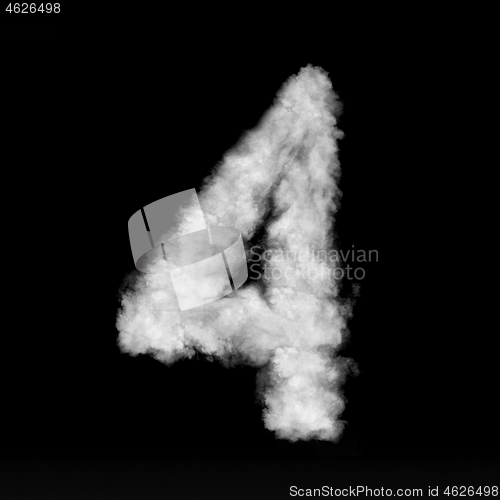 Image of Figure four made from white clouds on a black background.