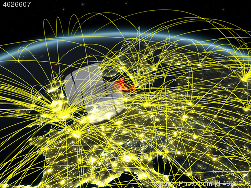 Image of Denmark on dark Earth with networks