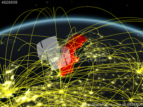 Image of Sweden on dark Earth with networks