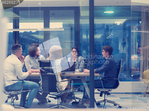 Image of Startup Business Team At A Meeting at modern night office buildi