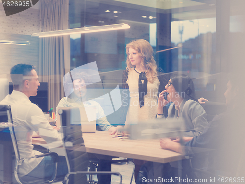 Image of Startup Business Team At A Meeting at modern night office buildi