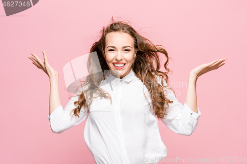 Image of The young woman\'s portrait with happy emotions