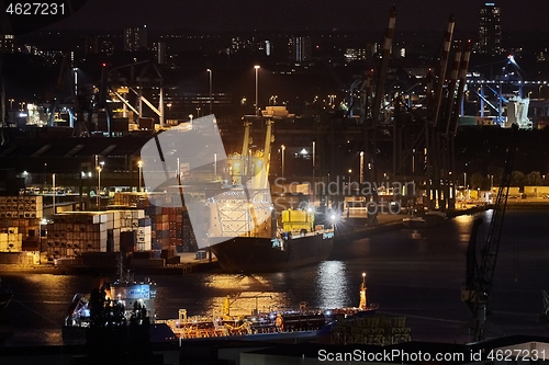 Image of Container Port in Rotterdam at night