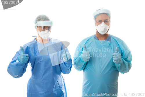 Image of Two ICU scrub nurses in full PPE during coronavirus COVID-19 pandemic