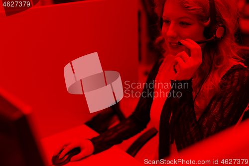 Image of female call centre operator doing her job