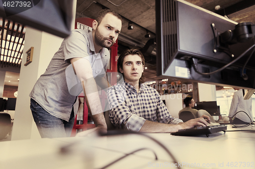 Image of startup business people group working as team to find solution