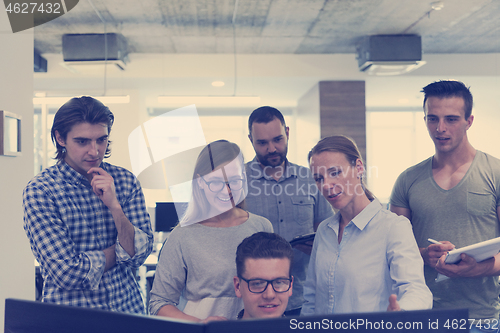 Image of group of young startup business people standing as team