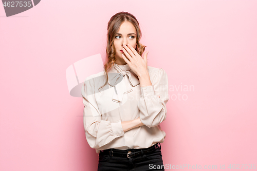 Image of Serious unhappy female has appealing appearance, being sad after quarrel