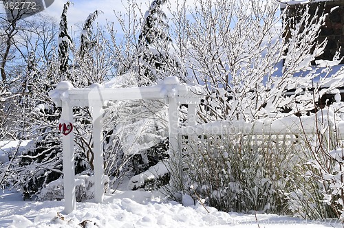 Image of Front yard of a house in winter