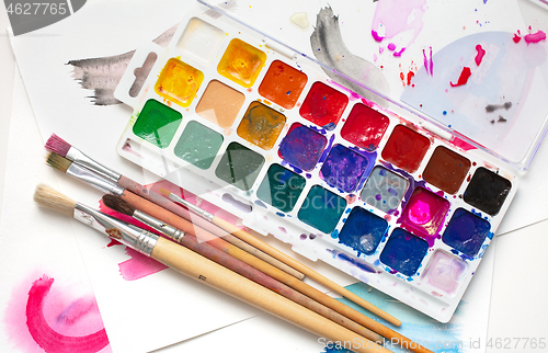 Image of watercolor package and brushes