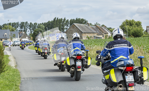 Image of Row of French Policemen on Bikes - Tour de France 2016