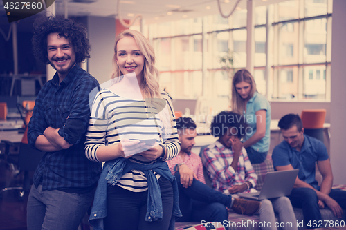 Image of Multiethnic startup business team on meeting two in front of the