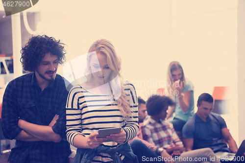 Image of Multiethnic startup business team on meeting two in front of the