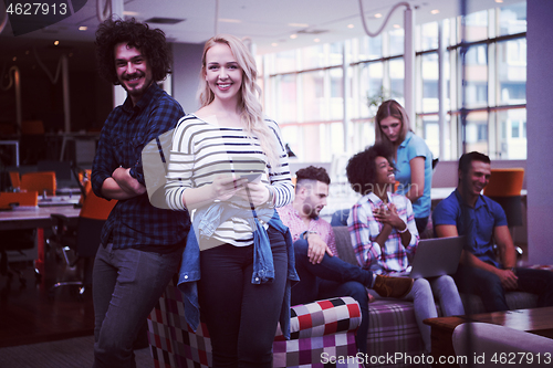 Image of Multiethnic startup business team on meeting two in front of the