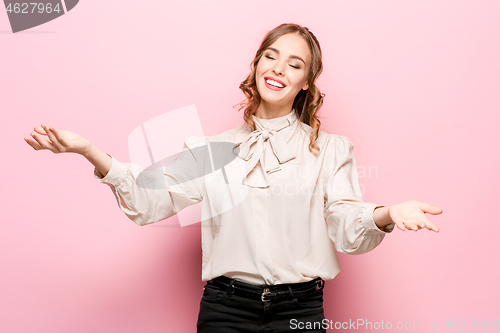 Image of The young woman\'s portrait with happy emotions